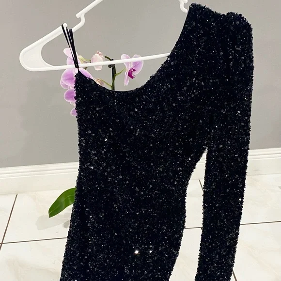 strapless open back dress Rent Extro & Vert Tall One Shoulder Maxi Dress With Split In Stone Grey  Satin